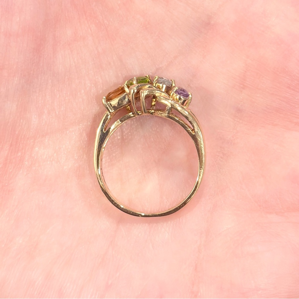 10K Rainbow Gemstone Ring, Swirl Aquamarine Peridot Citrine Amethyst Size 7.25 - Picture 8 of 13